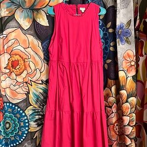J. Crew Pink Sleeveless Tiered Midi Dress